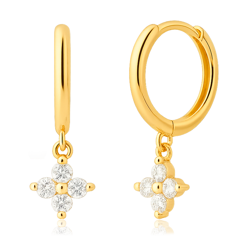 Orecchini a cerchio Fiore Bianco Oro
