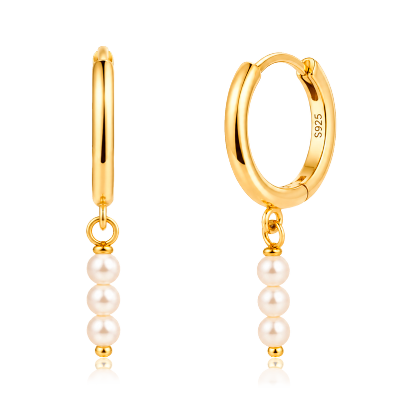 Orecchini a Cerchio Tripla Perla Oro