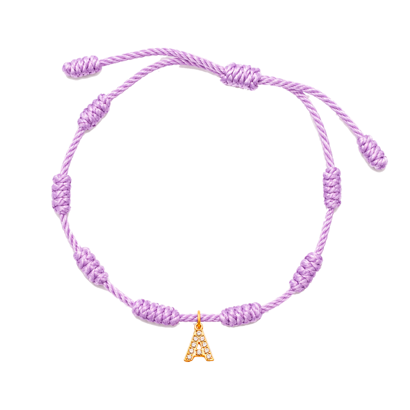 Pulsera 7 Nudos Lila Inicial Brillante