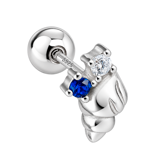 Orecchino a chiocciola di mare blu argento