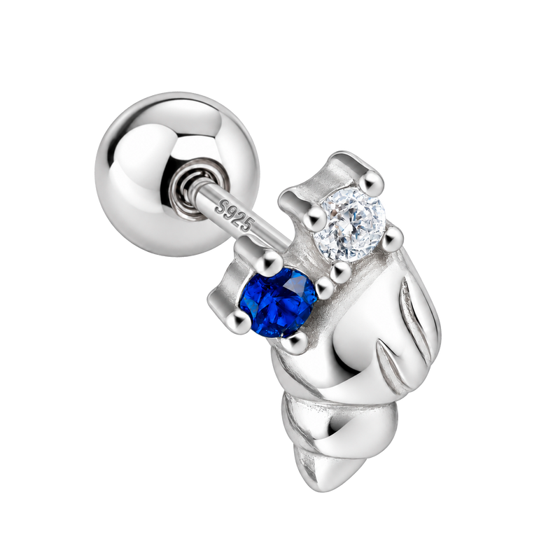 Orecchino a chiocciola di mare blu argento