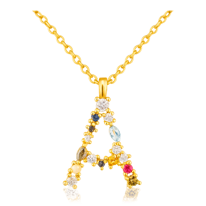 Gold Initial Colorful Necklace 