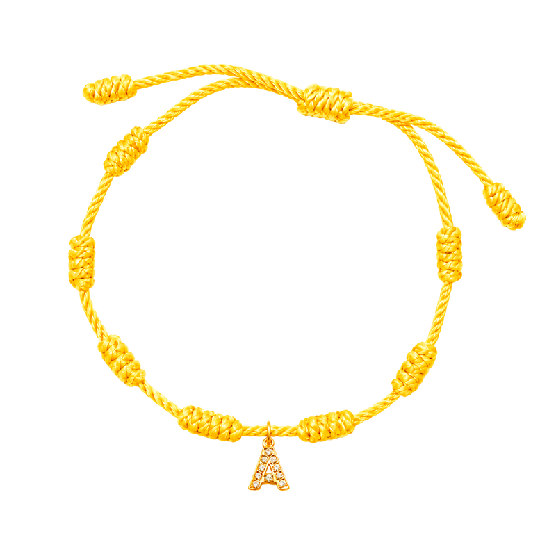 Pulsera 7 Nudos Amarilla Inicial Brillante