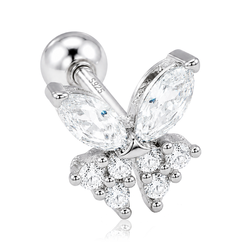 Orecchino farfalla bianco argento