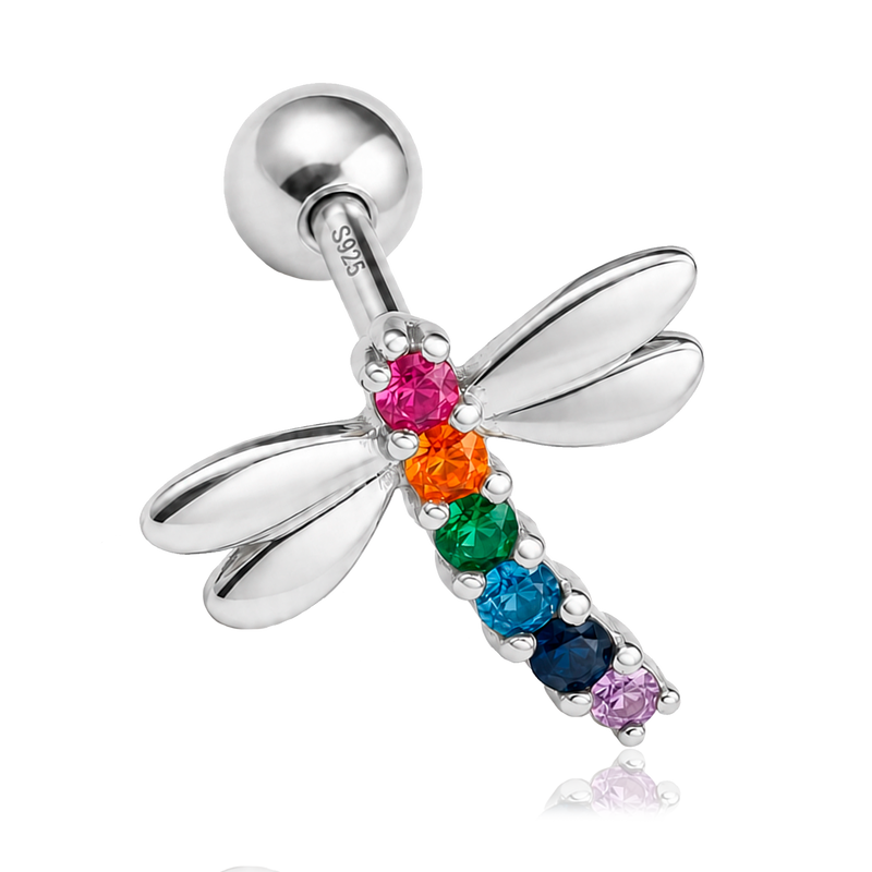 Orecchino Libellula Colorata Argento