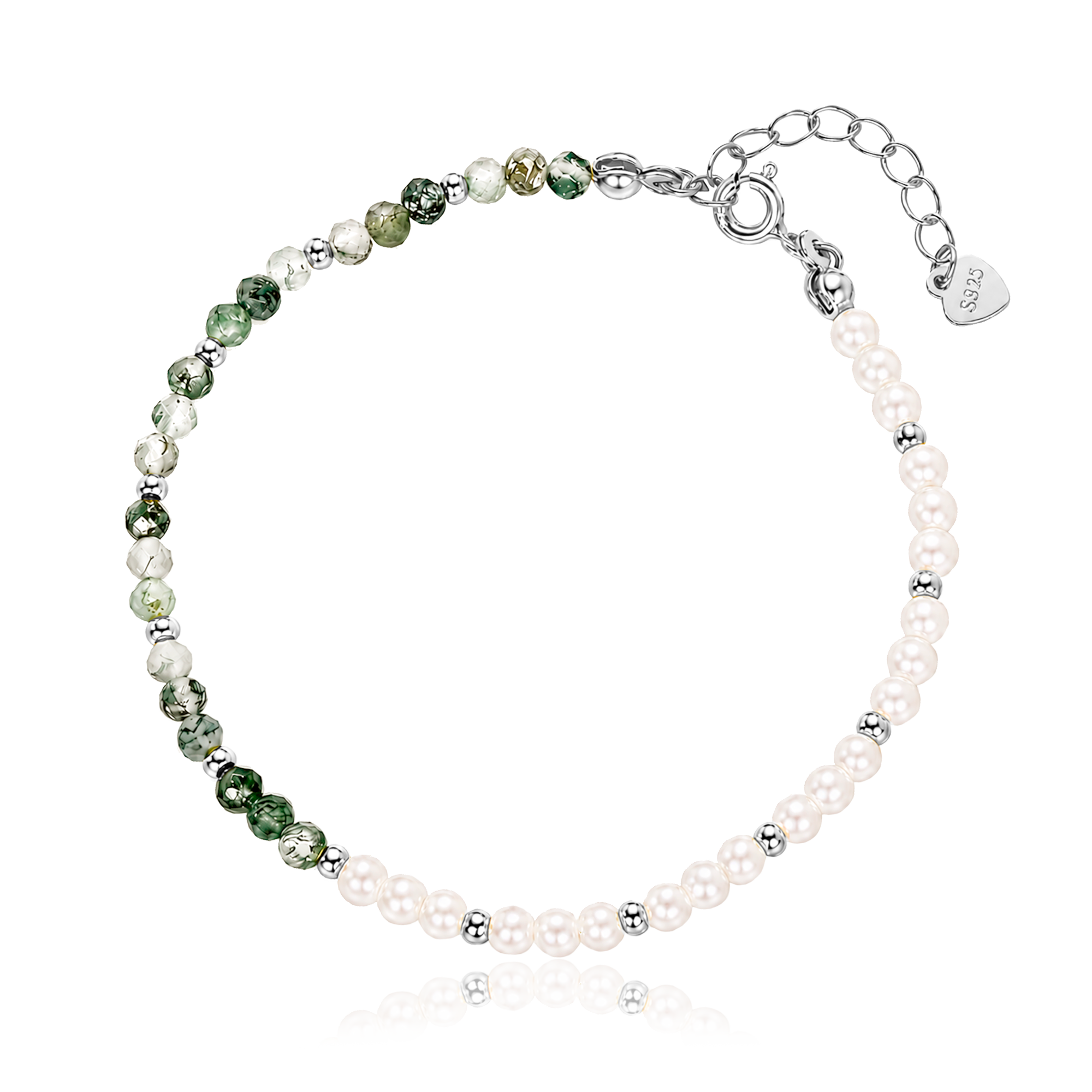 Pulsera Ágata Verde y Perlas Plata