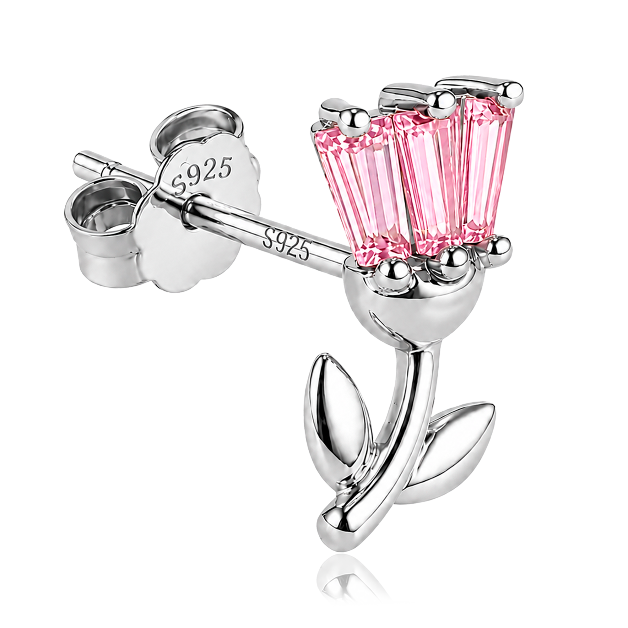 Orecchino a bottone Tulipano Rosa Argento