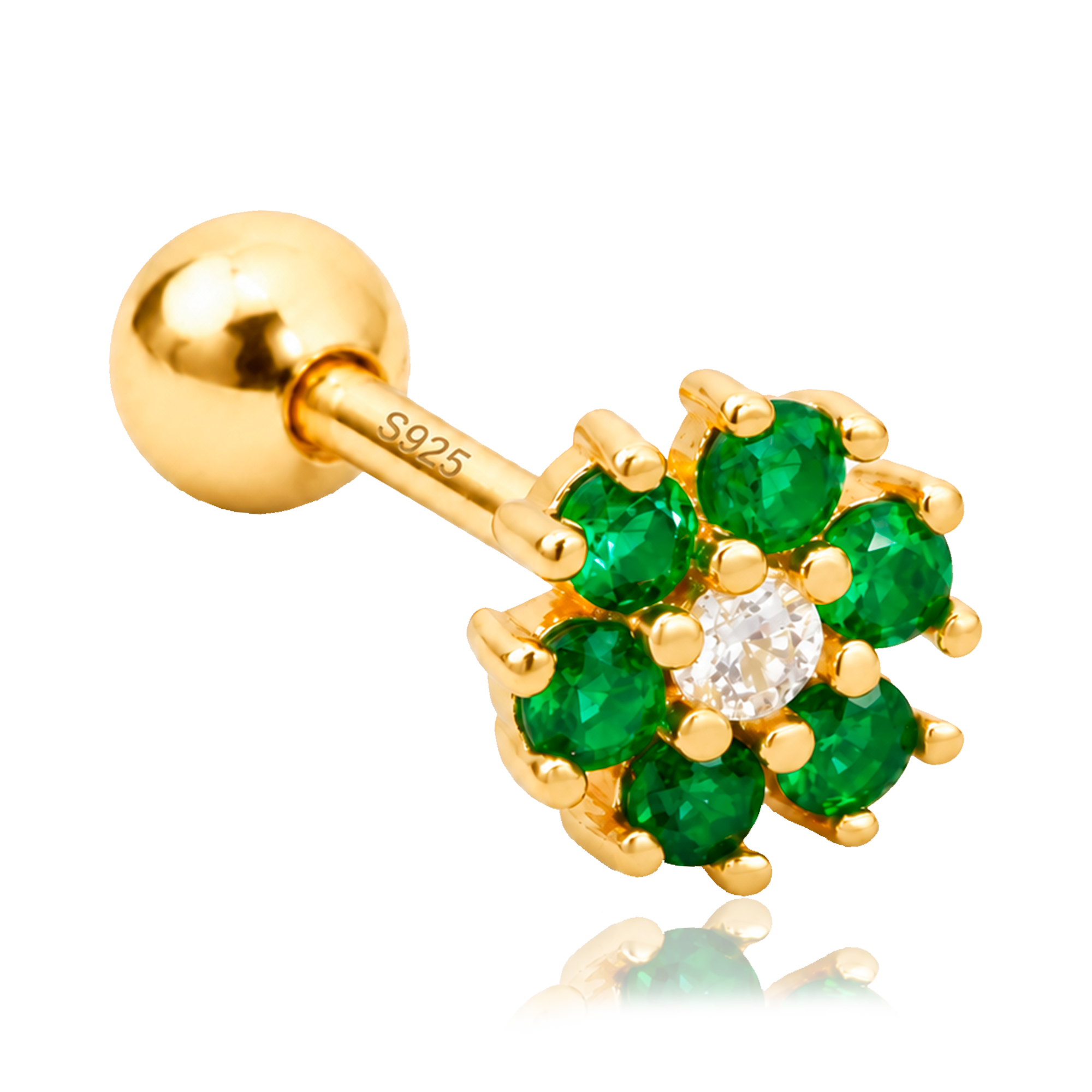 Pendiente Flor Anémona Verde Oro