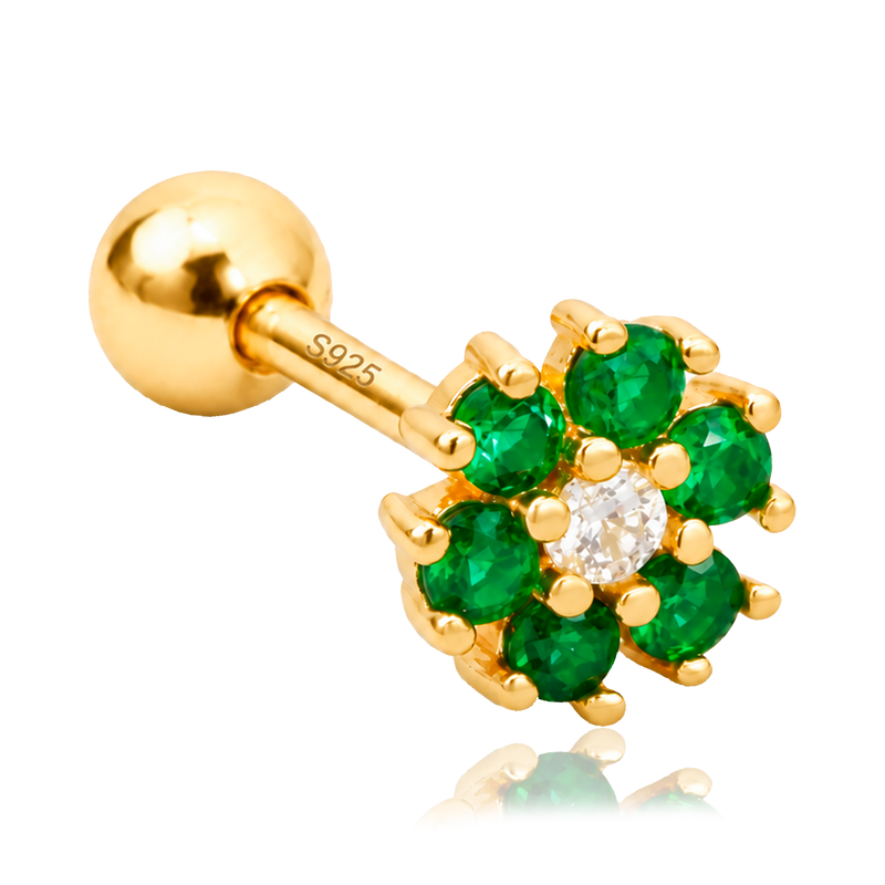 Pendiente Flor Anémona Verde Oro