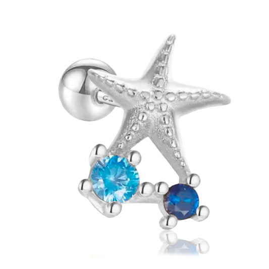 Pendiente Estrella de Mar Azul Plata