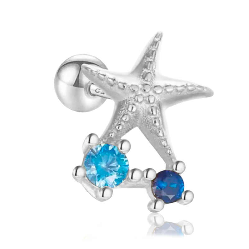 Orecchino a forma di stella marina blu in argento