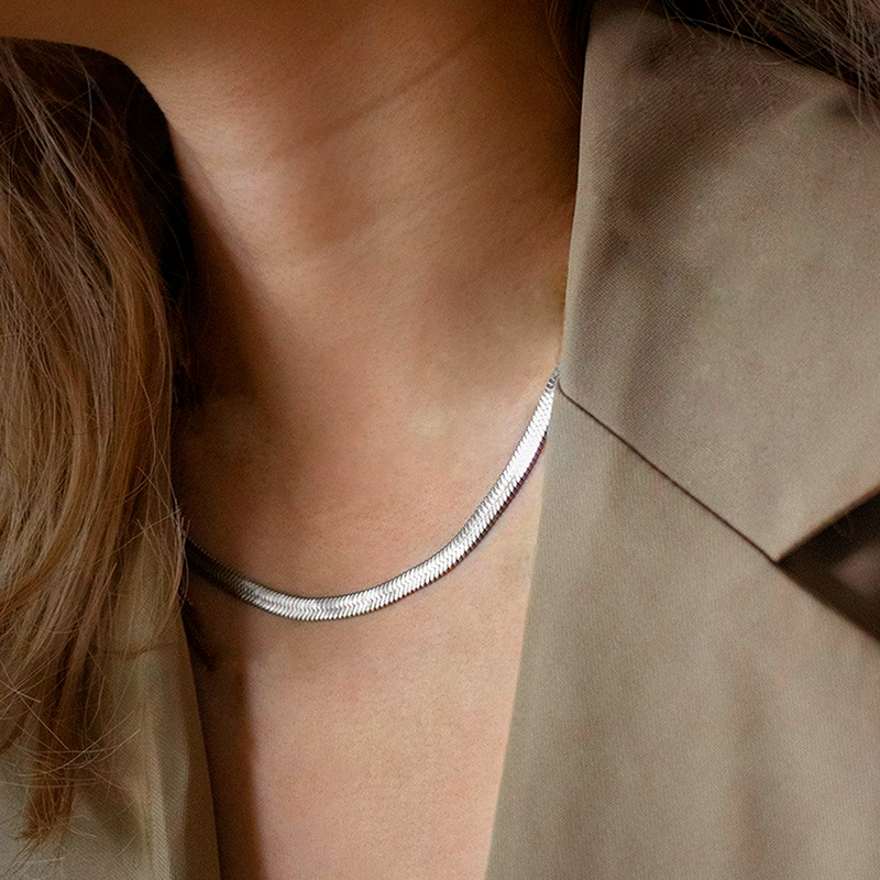 Collar Cadena de Serpiente Plata - 4mm