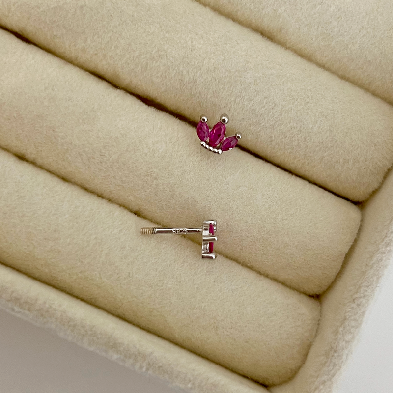 Orecchino a bottone Tulipano Rosa Argento