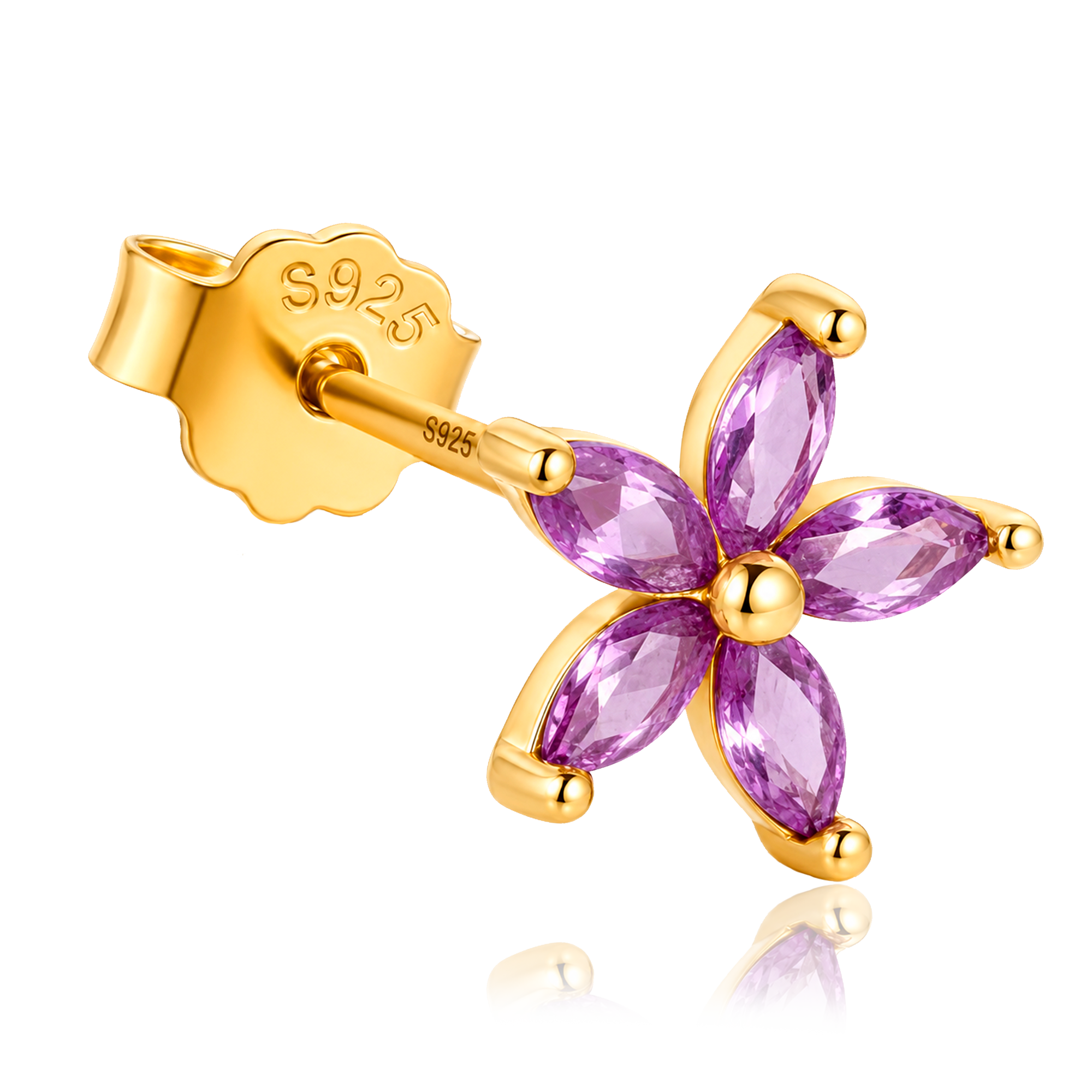 Pendiente Flor Lila Oro