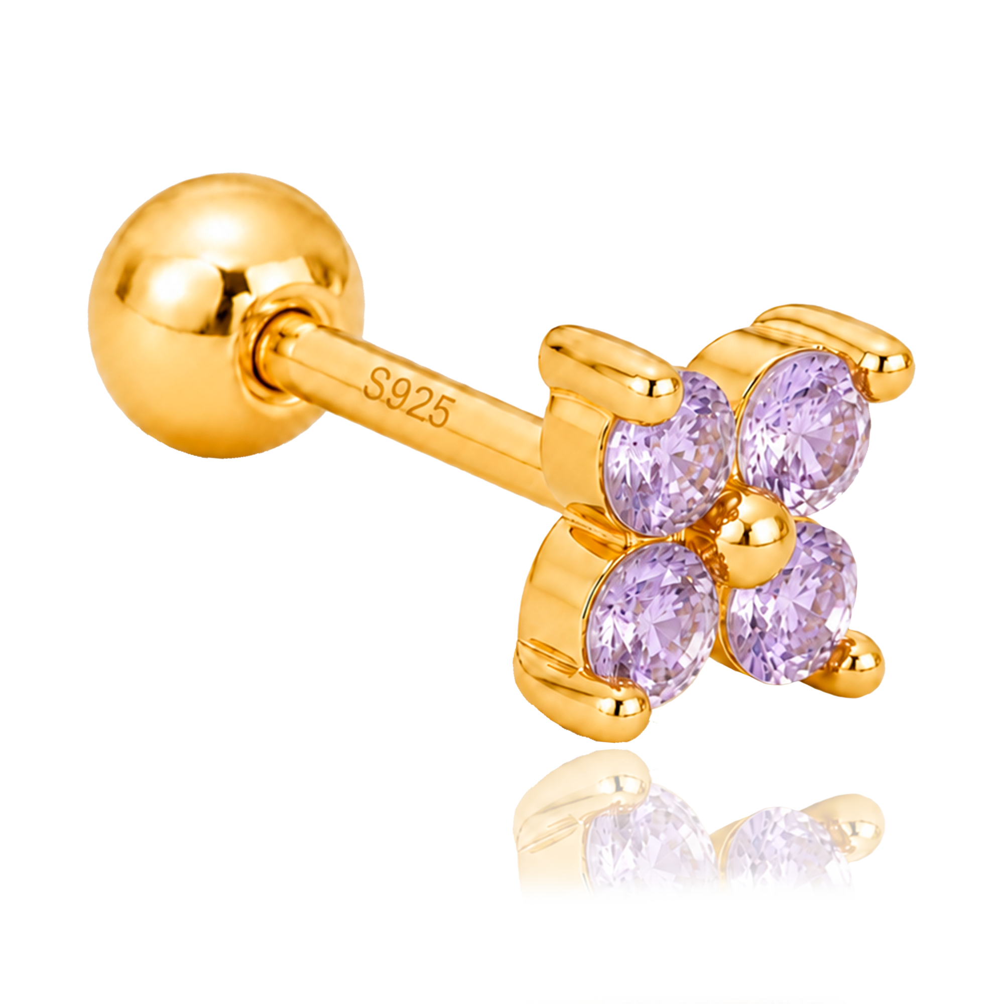 Pendiente Mini Flor Lila Oro