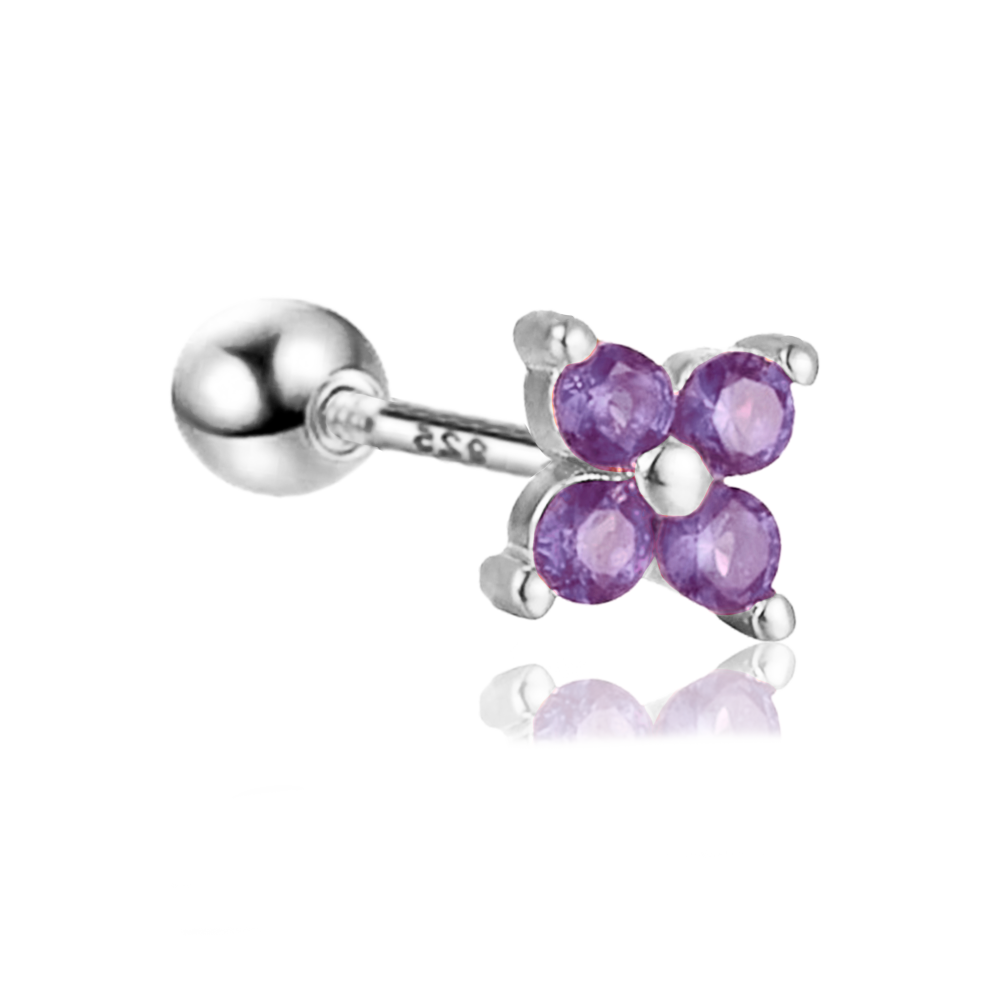 Pendiente Mini Flor Lila Plata