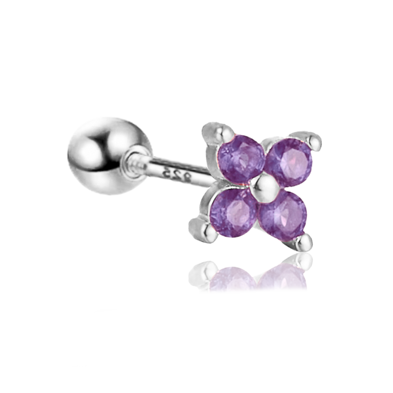 Pendiente Mini Flor Lila Plata