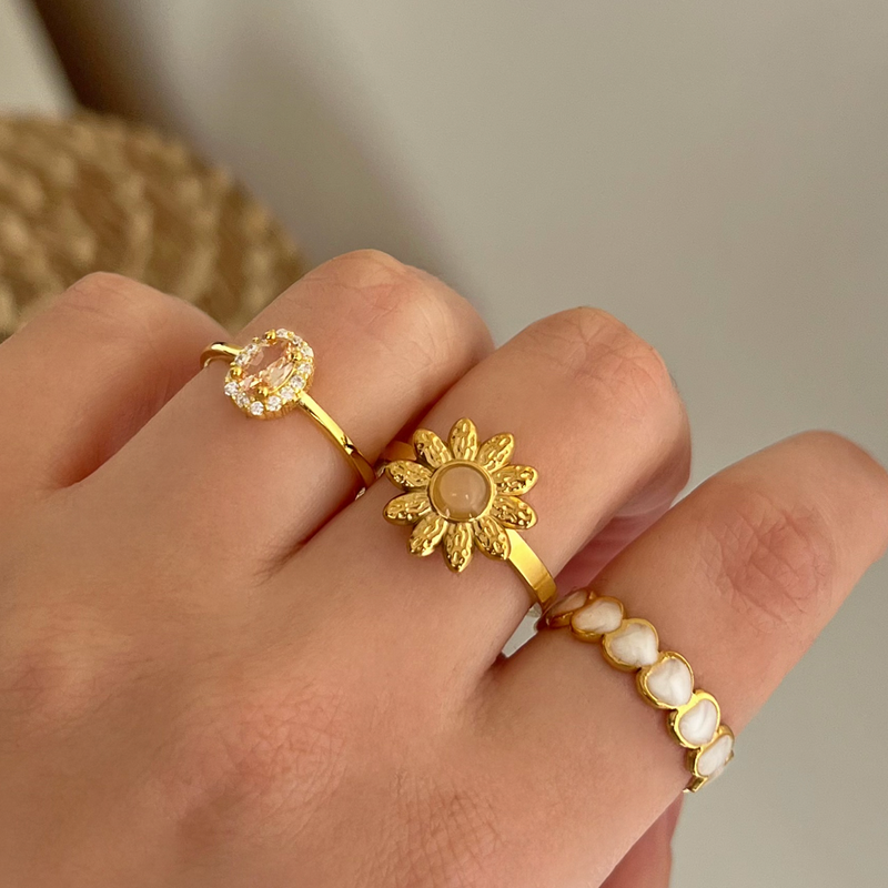 Anillo Corazones White Drip Oro