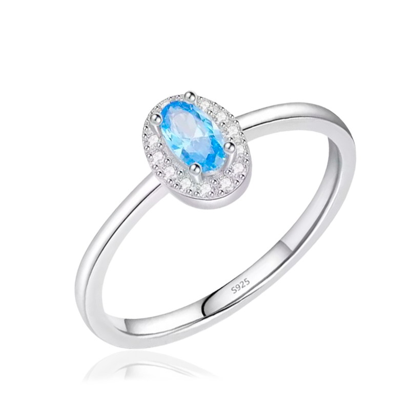 Anello Mini Ovale Celeste Argento
