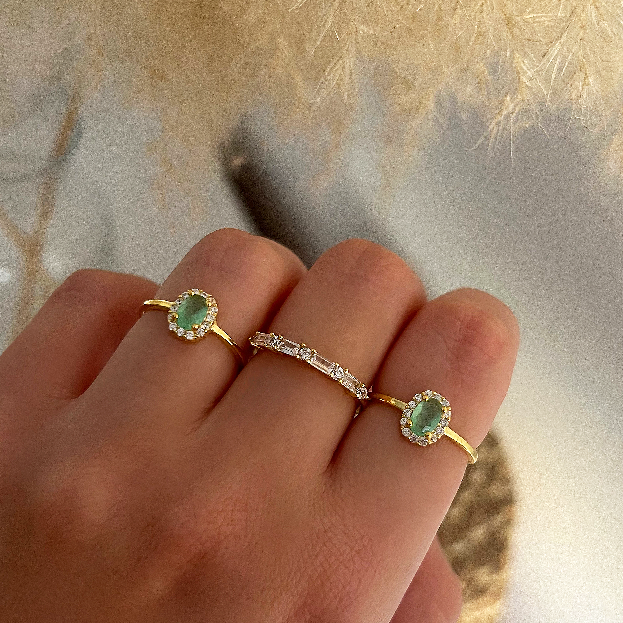 Anello ovale verde menta oro