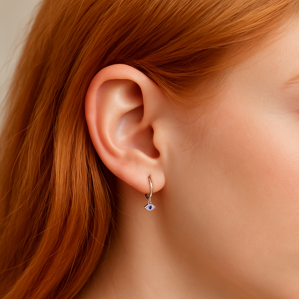 Blue Eyesclum Silver Hoops 
