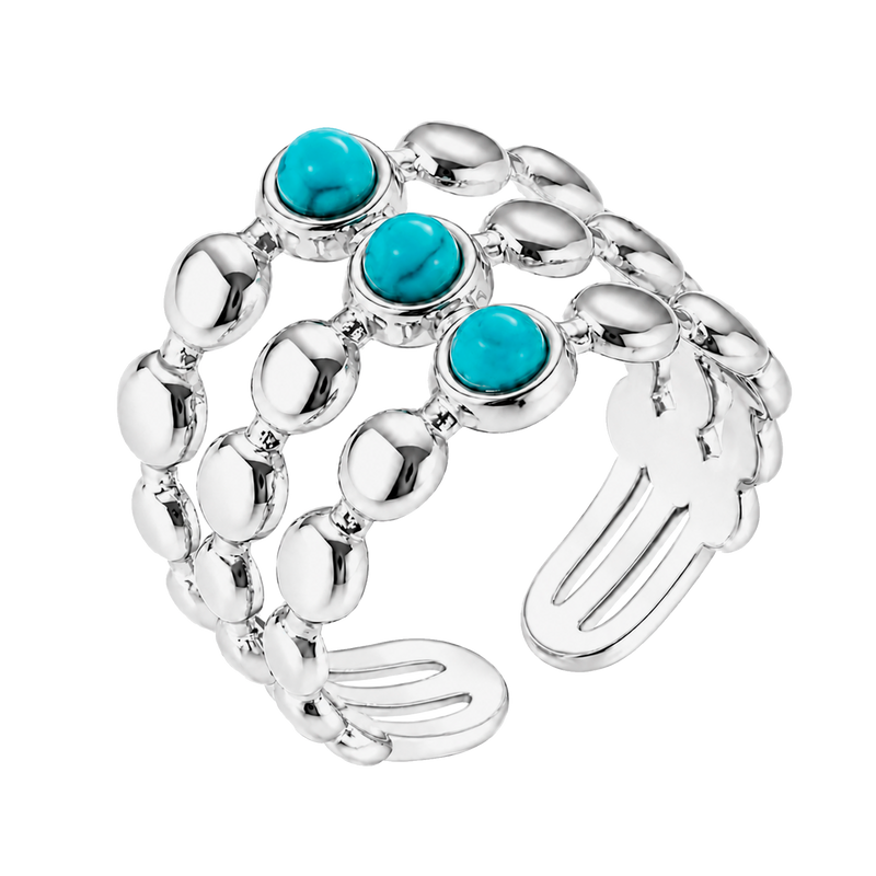 Anillo Triple Bolitas Turquesa Plata