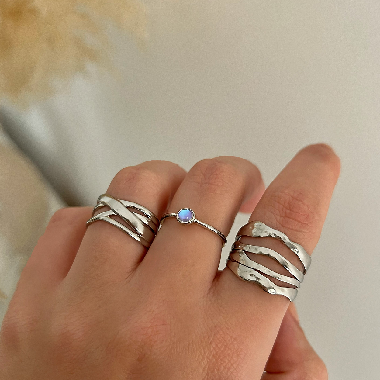 Anillo Piedra Luna Plata
