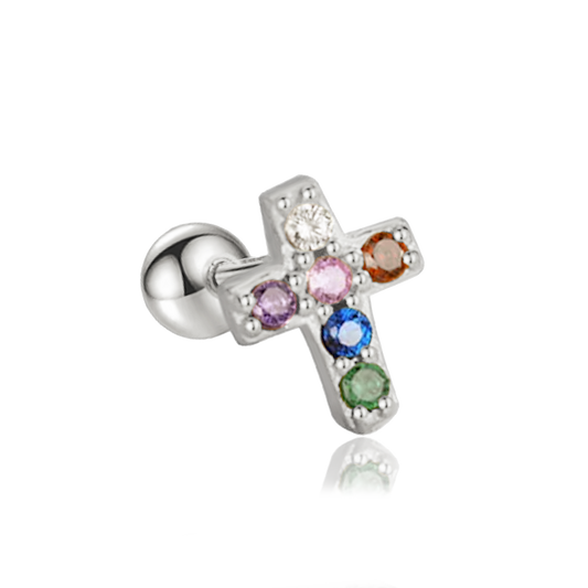Orecchino Mini Colorful Croce Argento