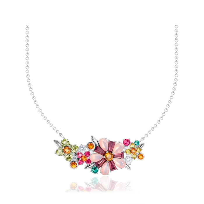 Collar Flores de Colores Plata