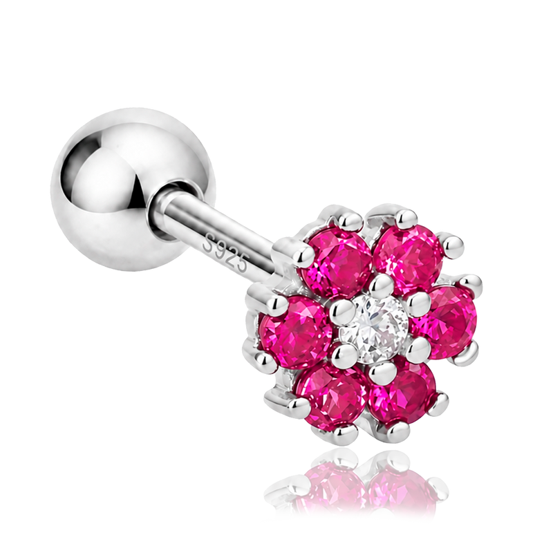 Pendiente Flor Anémona Rosa Plata