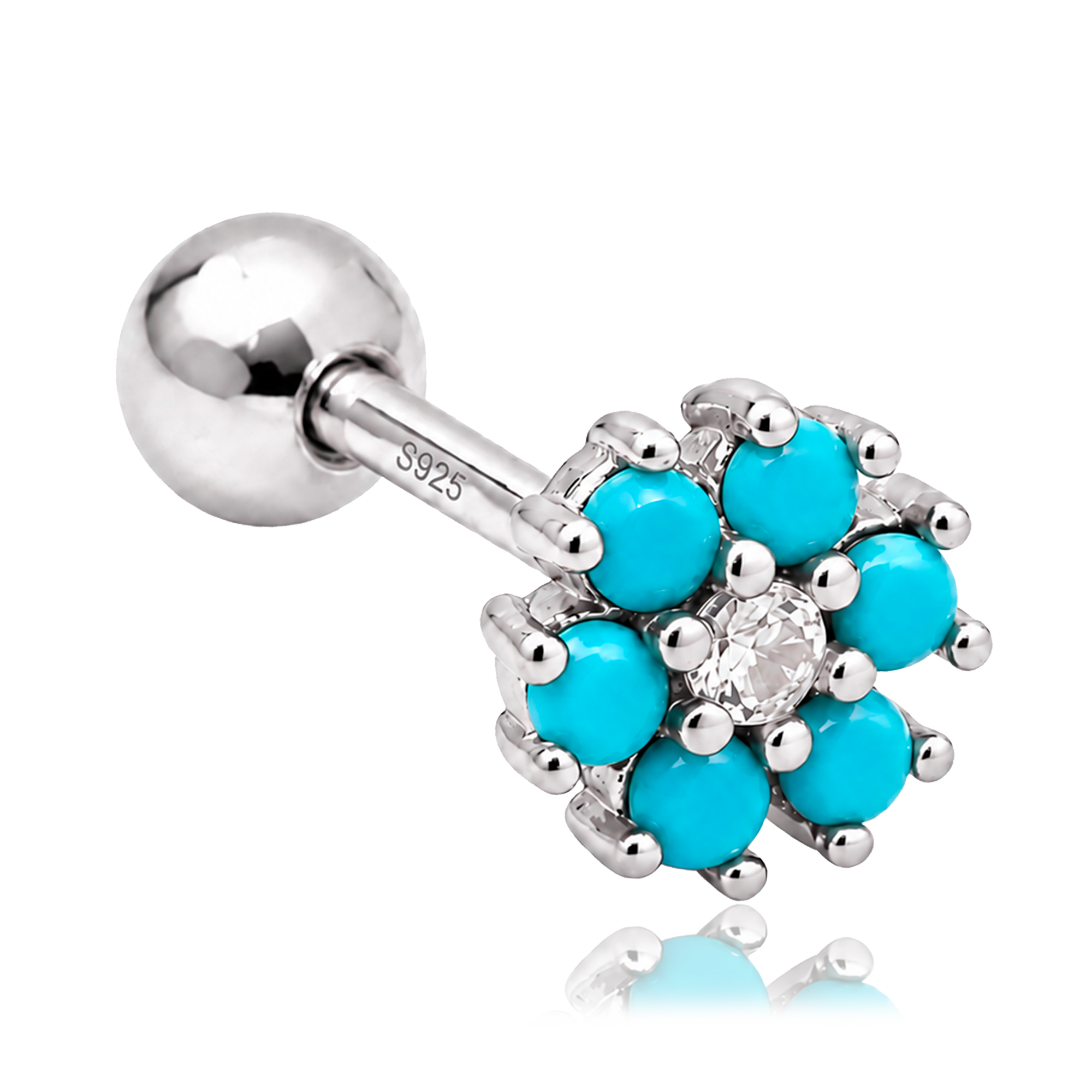 Pendiente Flor Anémona Turquesa Plata
