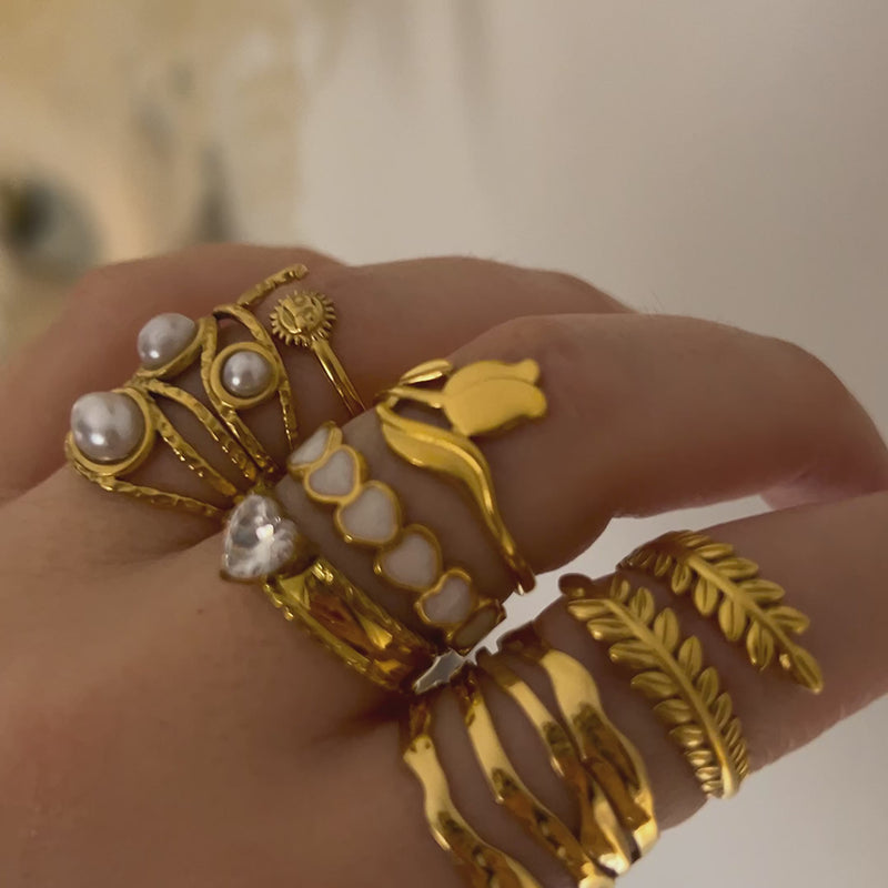 Anillo Corazones White Drip Oro