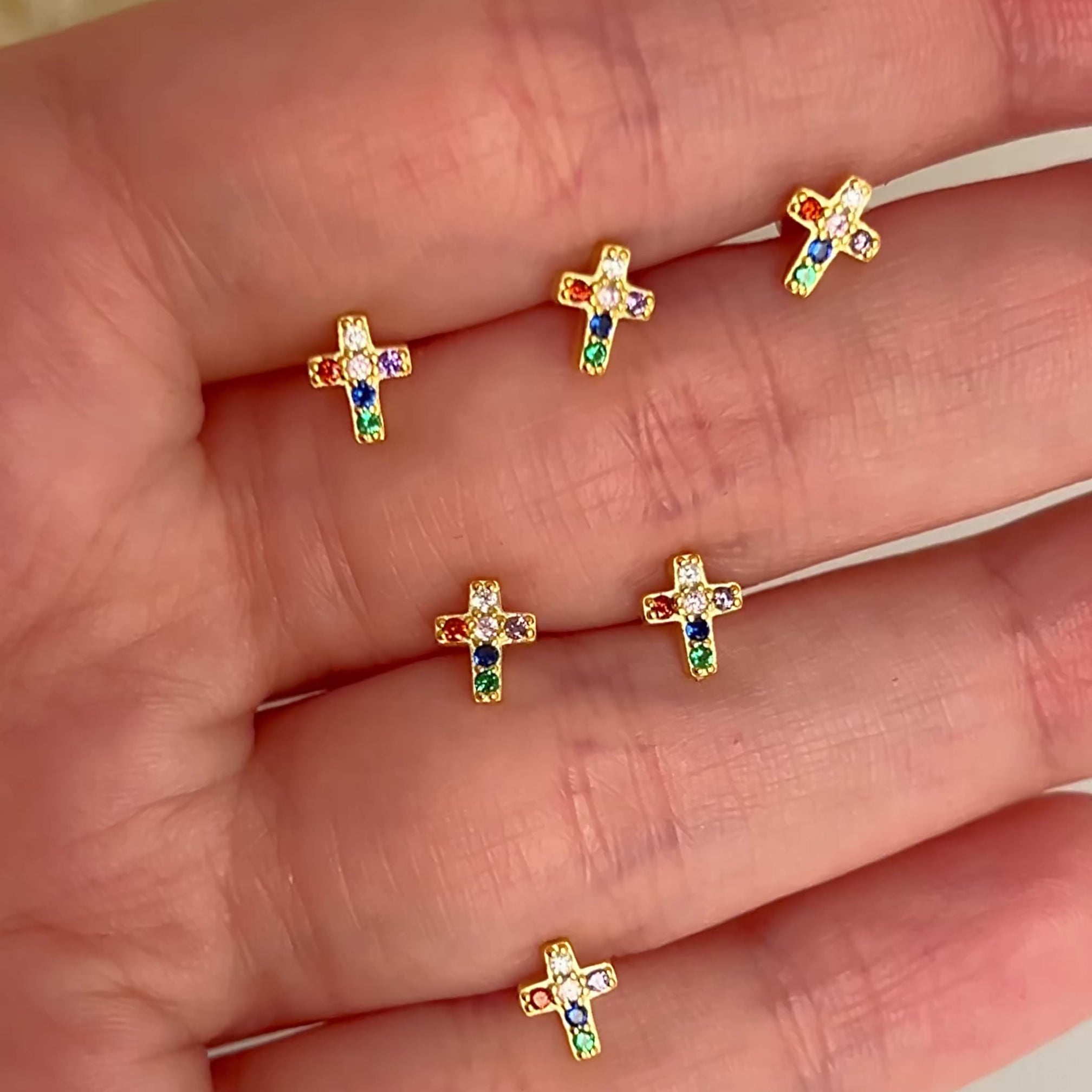 Orecchino Mini Colorful Croce Oro