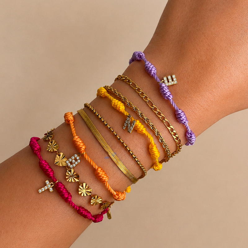 Pulsera 7 Nudos Magenta Inicial Brillante