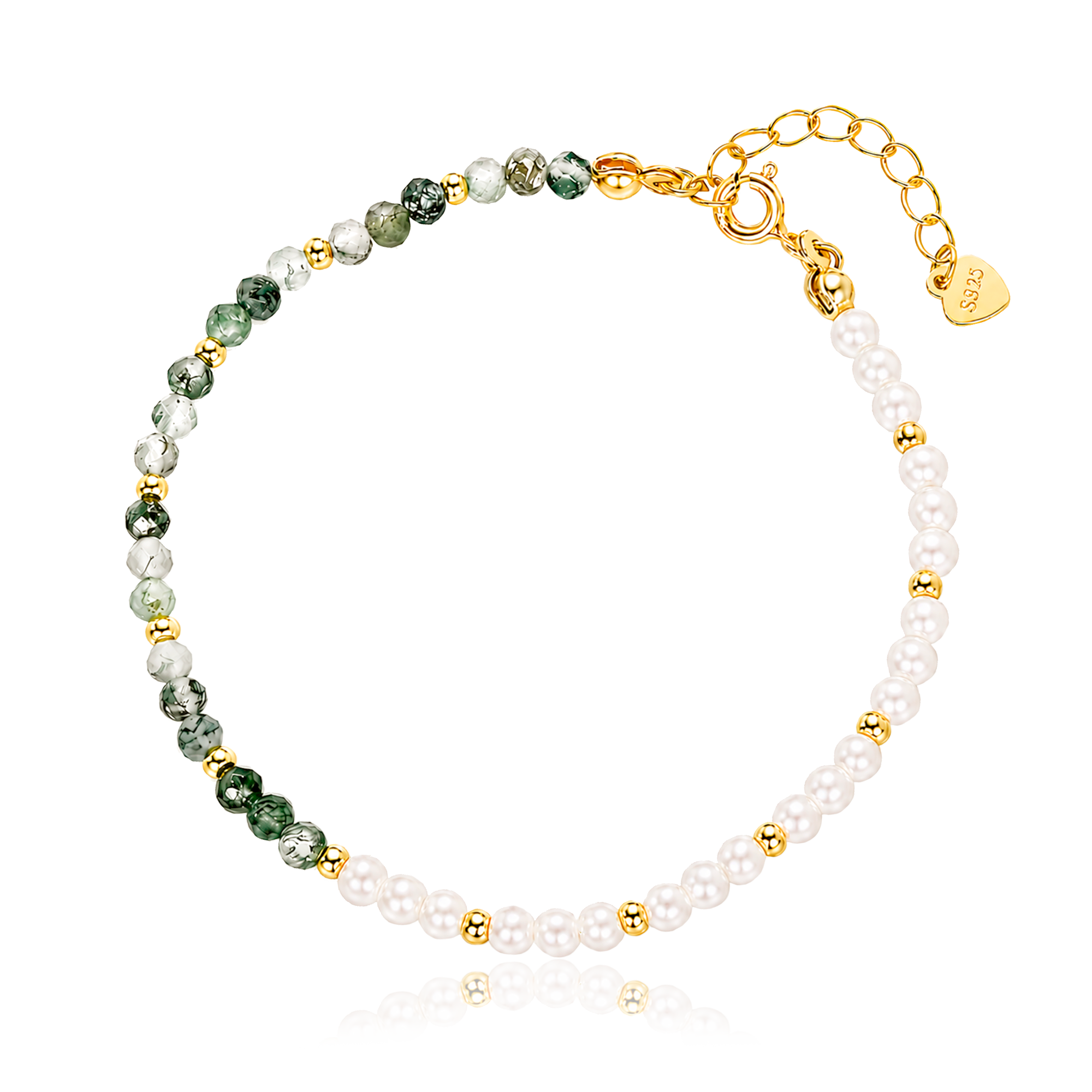 Pulsera Ágata Verde y Perlas Oro