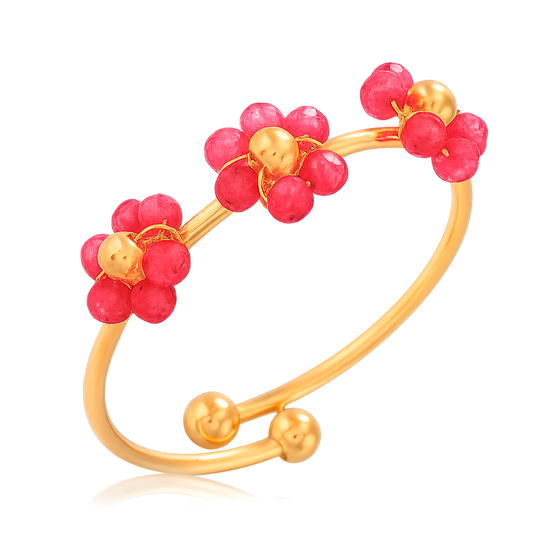 Anillo Triple Flower Fucsia Oro
