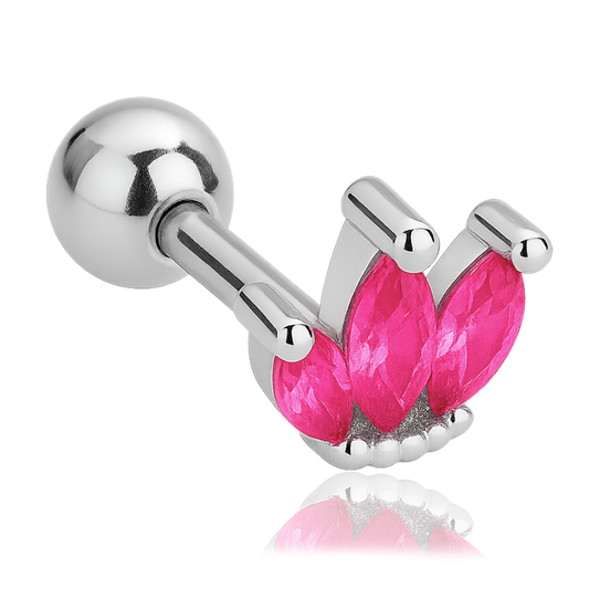 Orecchino a bottone Tulipano Rosa Argento
