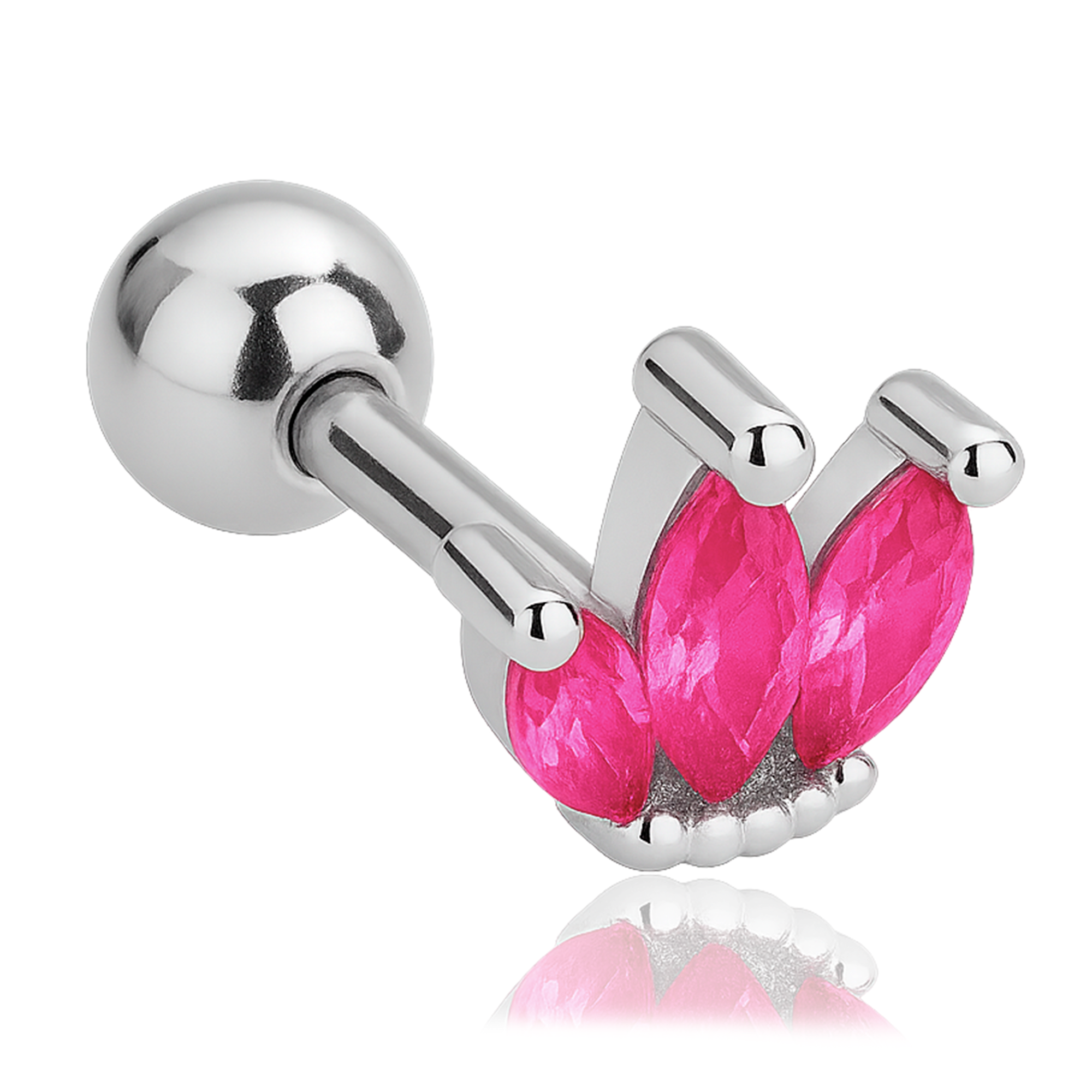 Orecchino a bottone Tulipano Rosa Argento