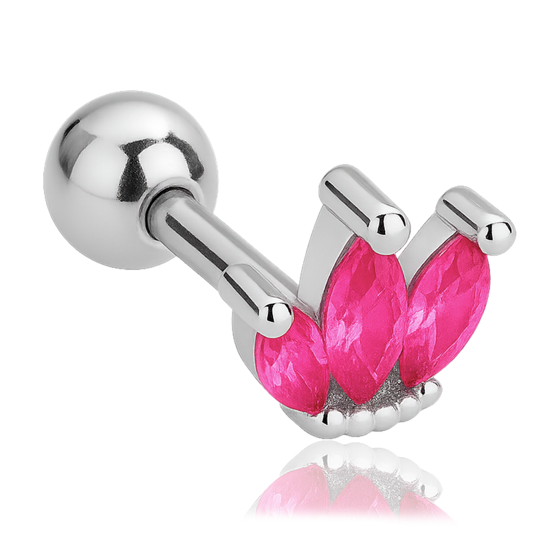 Orecchino a bottone Tulipano Rosa Argento