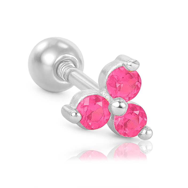 Orecchino Trifoglio Rosa Argento