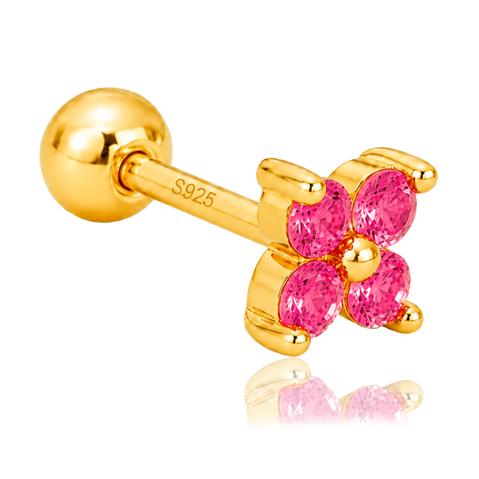 Pendiente Mini Flor Rosa Oro