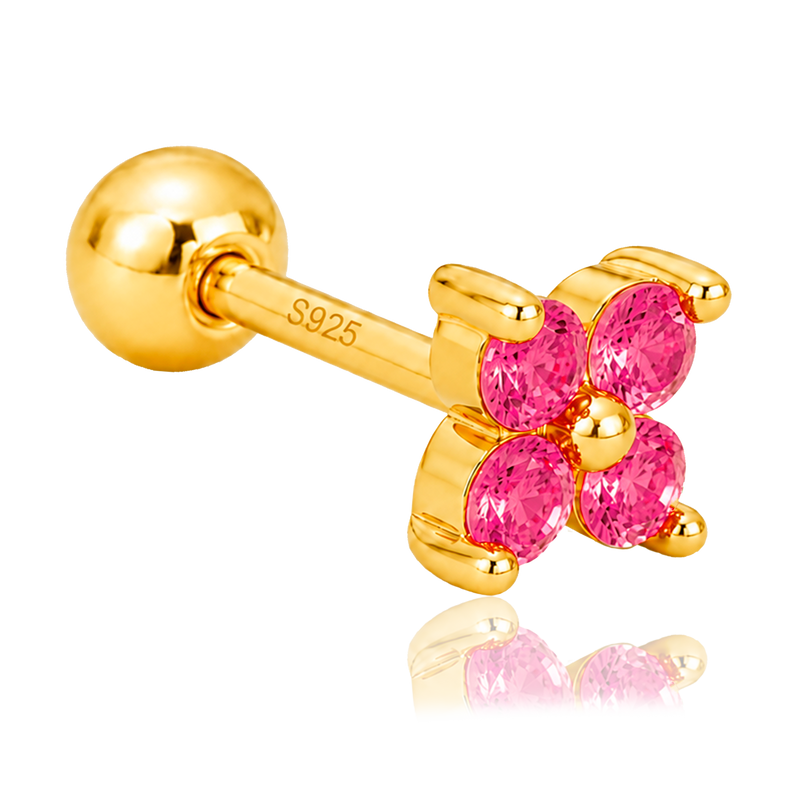 Pendiente Mini Flor Rosa Oro