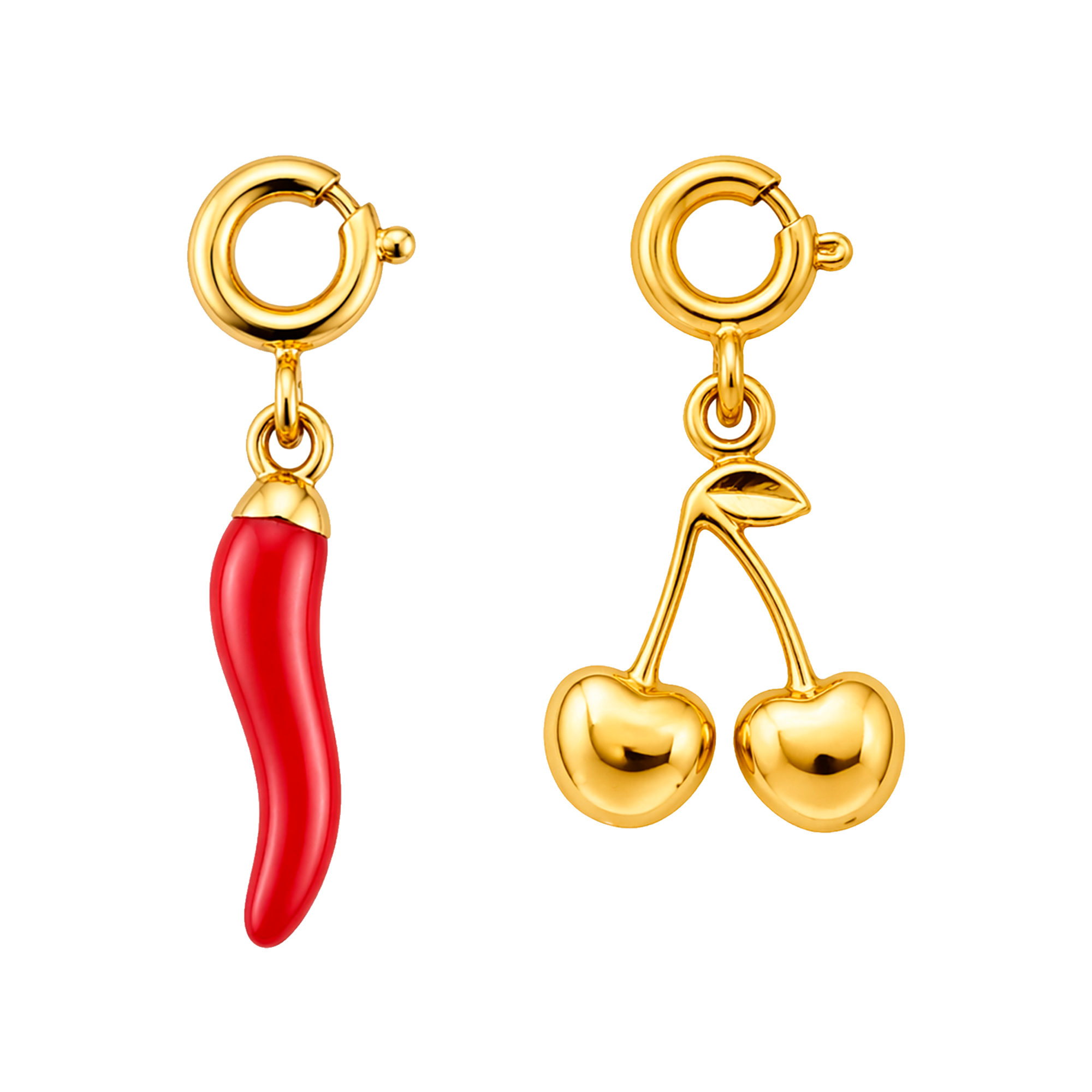 Set Charms Ciliegia e Mini Peperoncino Rosso Oro