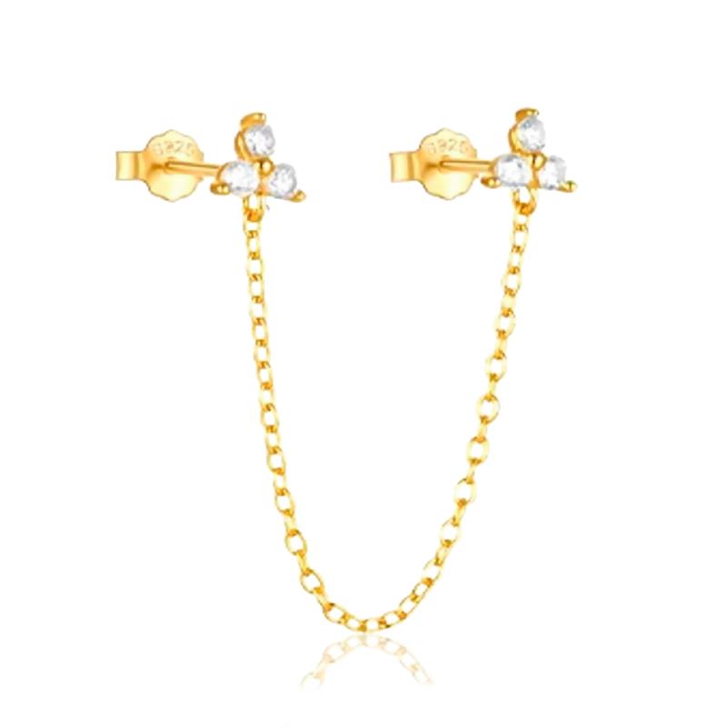 Orecchino con trifogli e catenina in oro