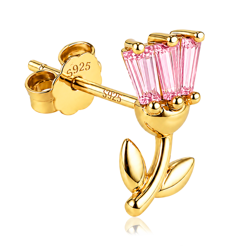 Orecchino a bottone a forma di tulipano in oro rosa