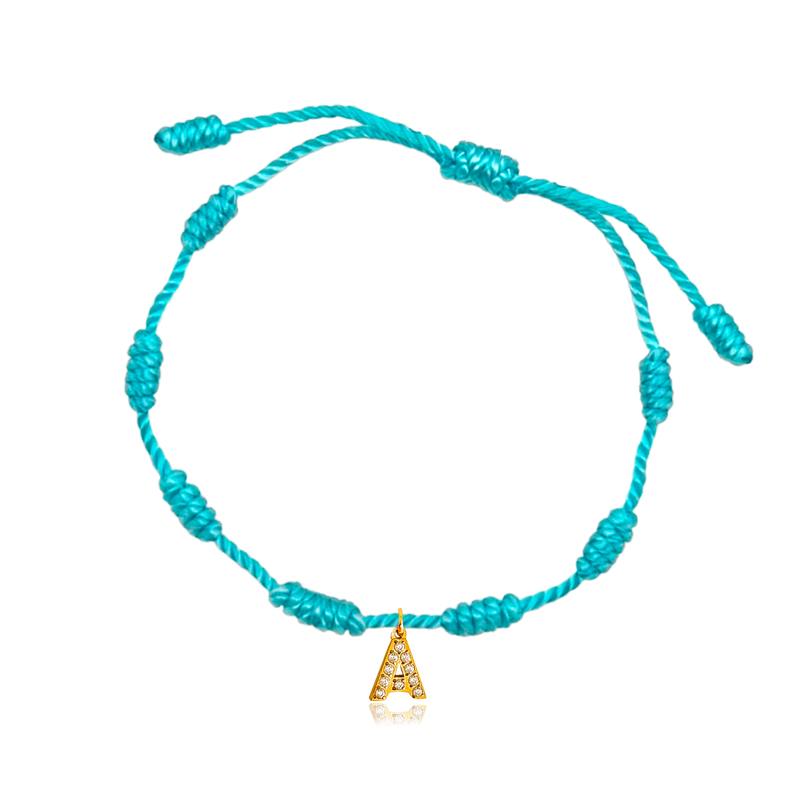 Pulsera 7 Nudos Turquesa Inicial Brillante