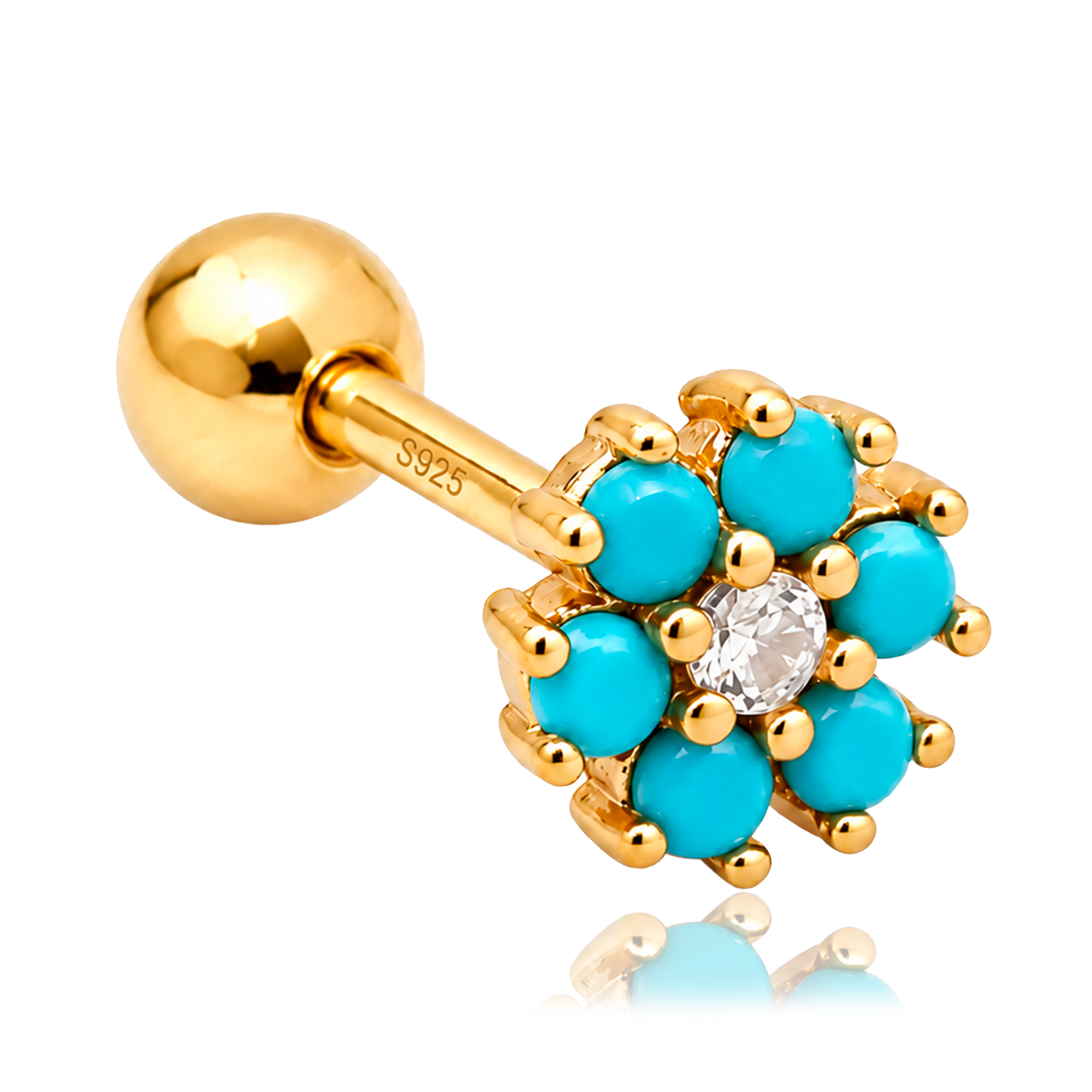 Pendiente Flor Anémona Turquesa Oro