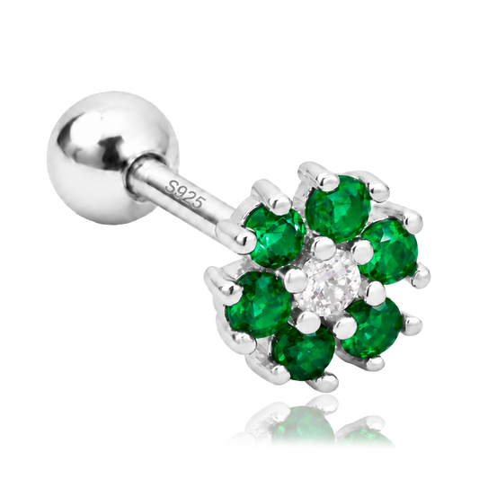 Pendiente Flor Anémona Verde Plata