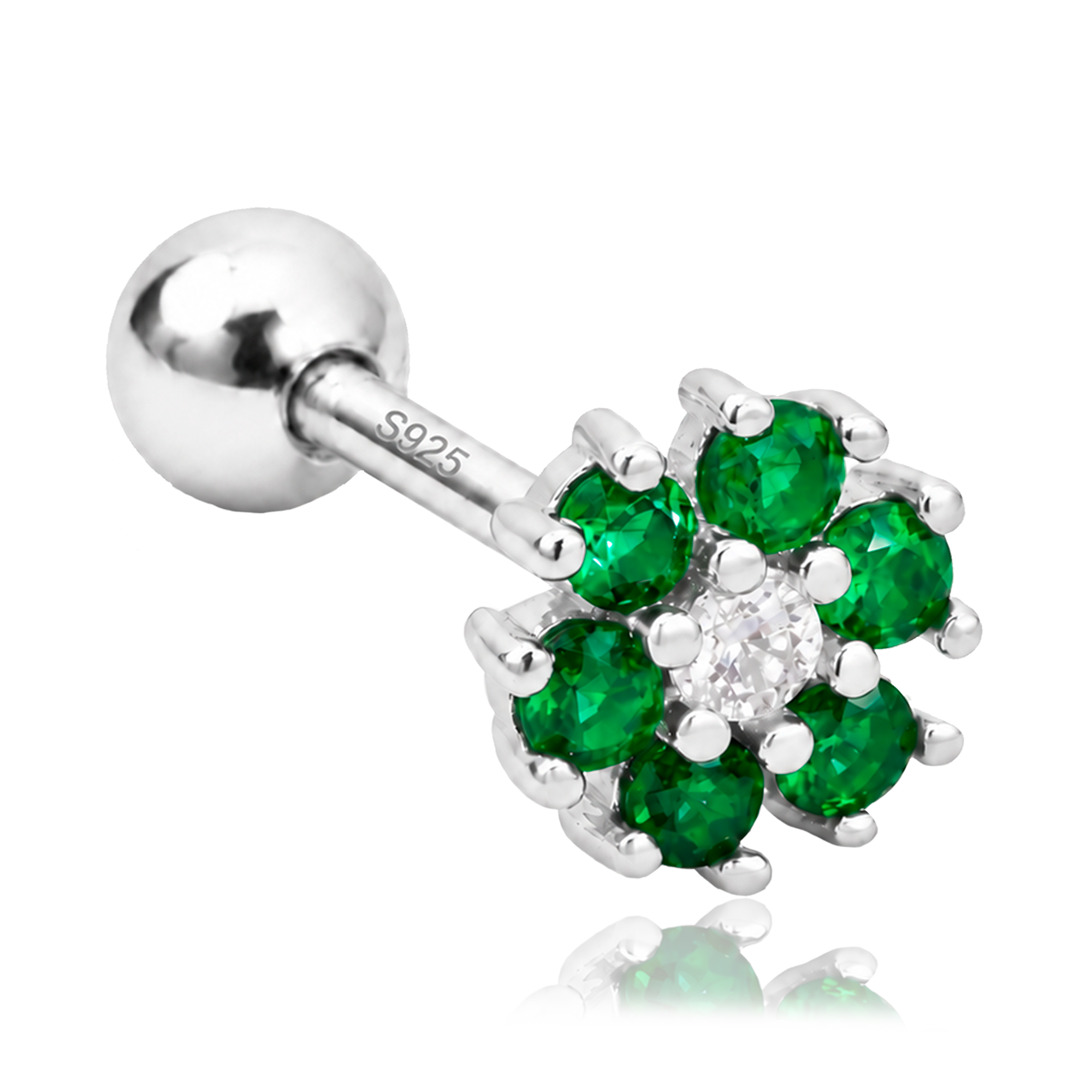 Pendiente Flor Anémona Verde Plata