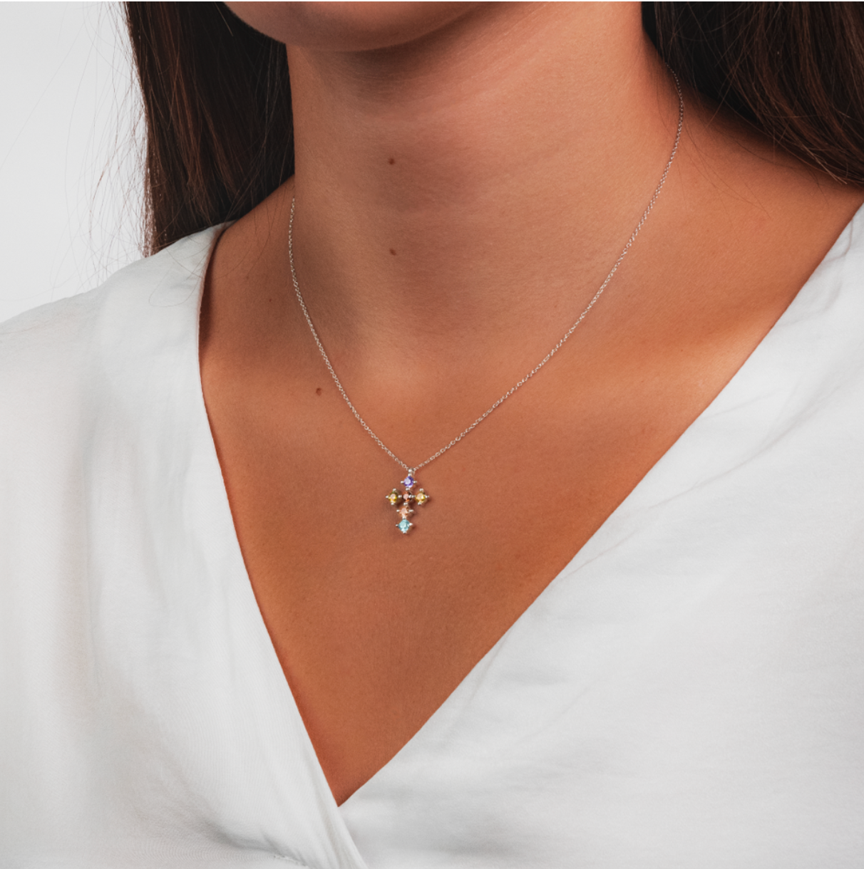 Collana Colorful Croce Argento